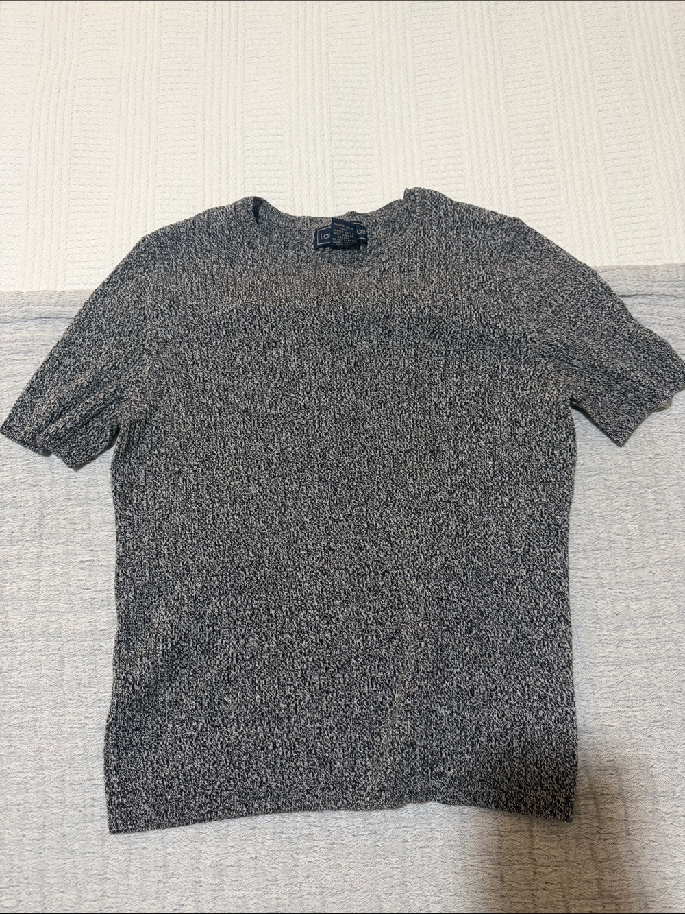 Laura Scott Black and Gray Marled Short Sleeve Knit Top